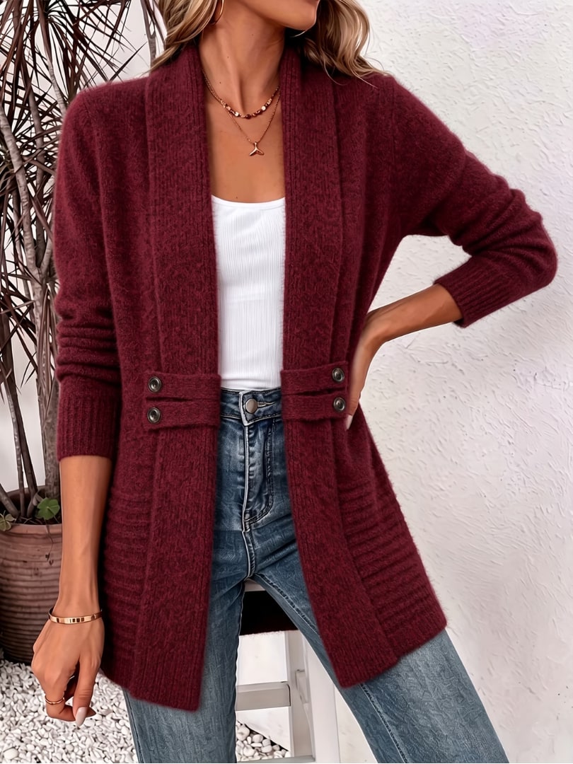 Bordeaux open front cardigan with waist buttons 3