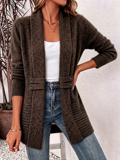 Brown open front cardigan with waist buttons 4