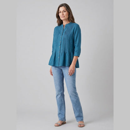 Lina Loose Tunic in Blue - worn by a model, front view