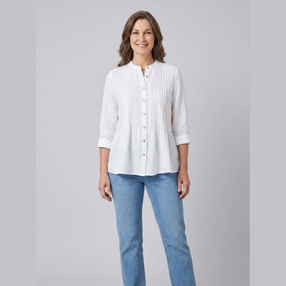Lina Loose Tunic in White - worn by a model, front view