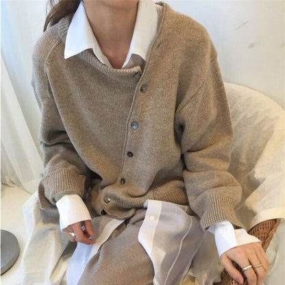 Lucille Soft Knit Sweater in Brown - worn by a model, front view