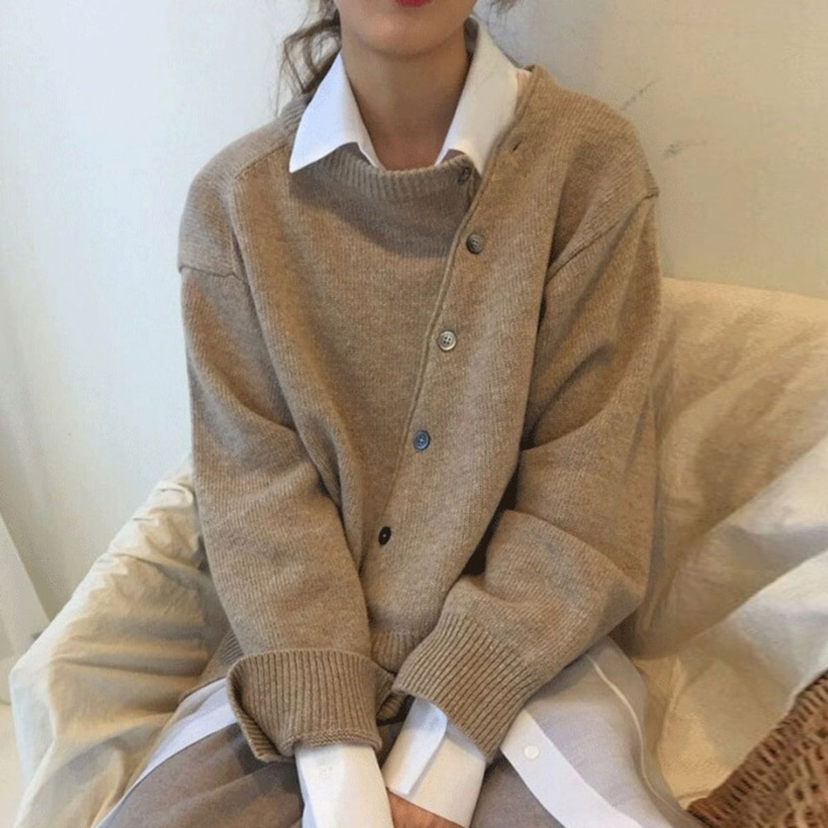 Lucille Soft Knit Sweater in Brown - worn by a model, front view