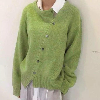 Lucille Soft Knit Sweater in Green - worn by a model, front view