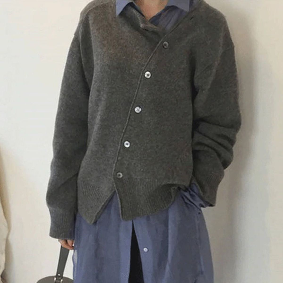 Lucille Soft Knit Sweater in Grey - worn by a model, front view