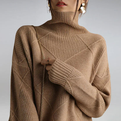 Lydia Luxury Cashmere Blend Turtleneck in brown - close-up detail