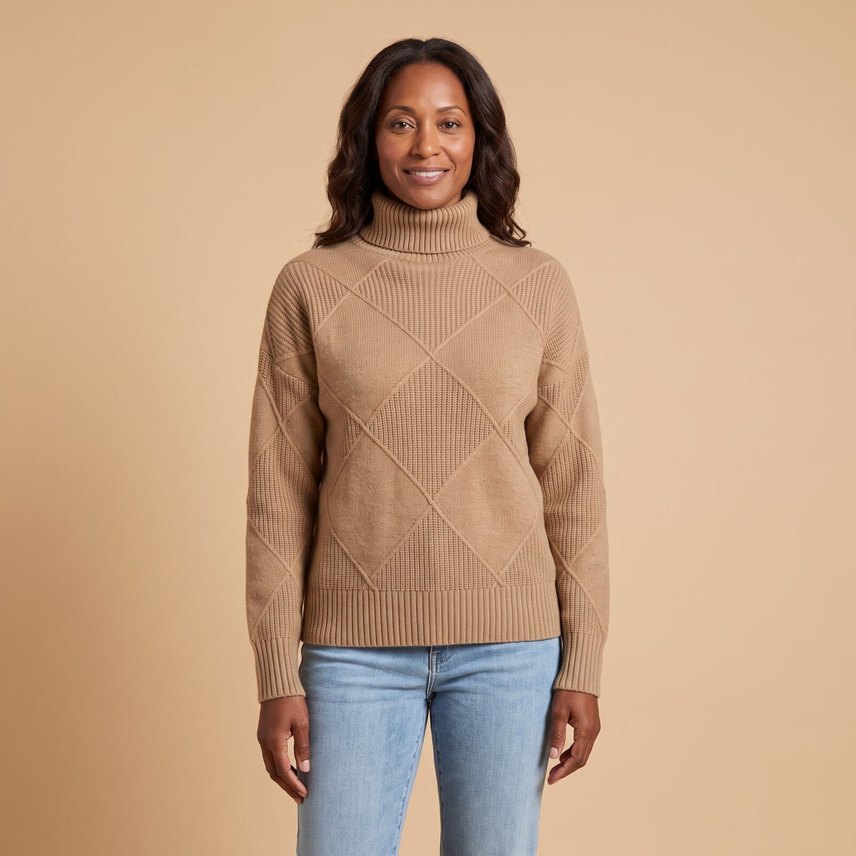 Lydia Luxury Cashmere Blend Turtleneck in brown - front view