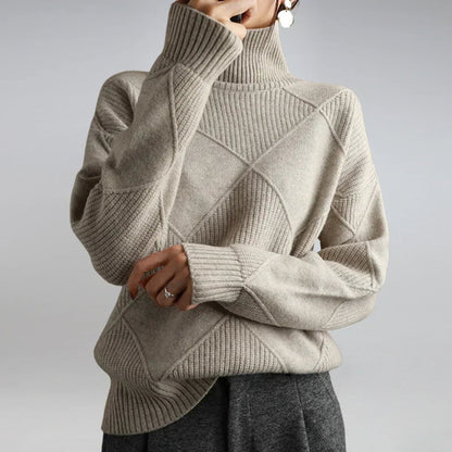 Lydia Luxury Cashmere Blend Turtleneck in grey - worn by a model, front view