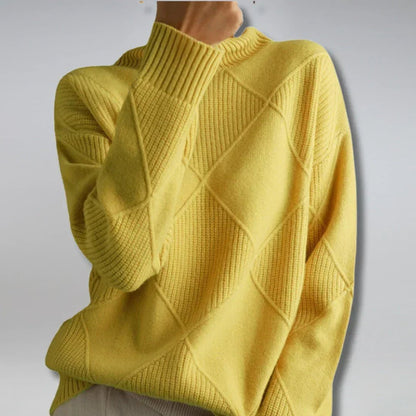 Lydia Luxury Cashmere Blend Turtleneck in yellow - worn by a model, front view