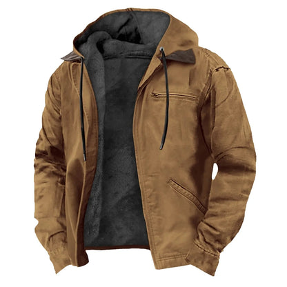 Tan men jacket with hood and fleece lining 1