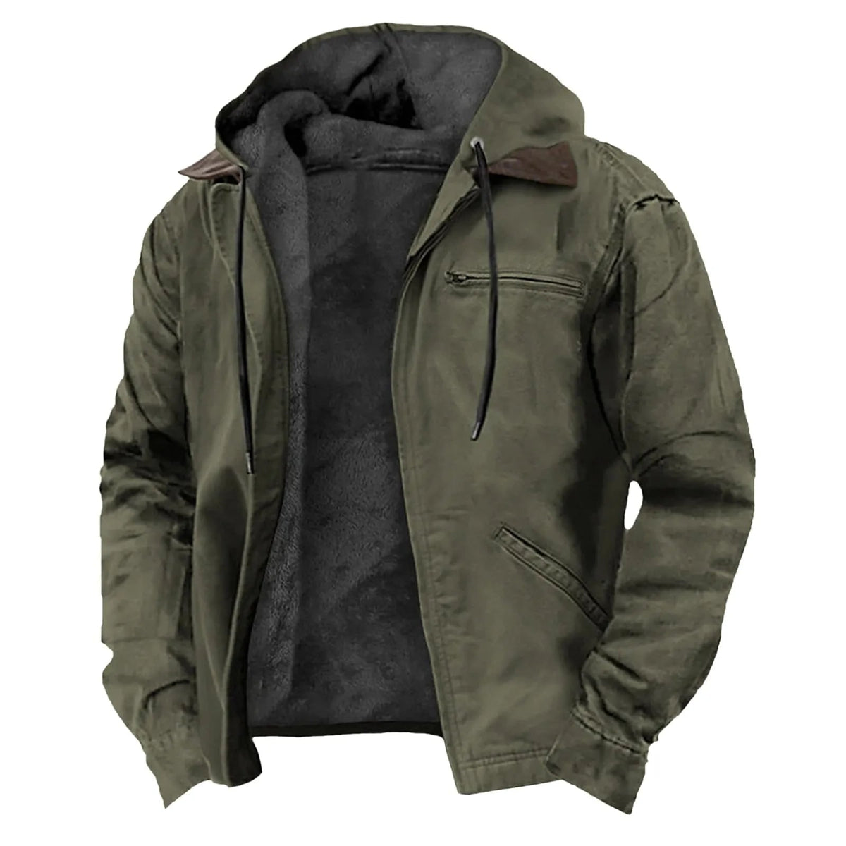 Green men jacket with hood and fleece lining 2