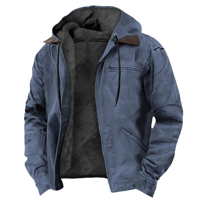 Blue men jacket with hood and fleece lining 3