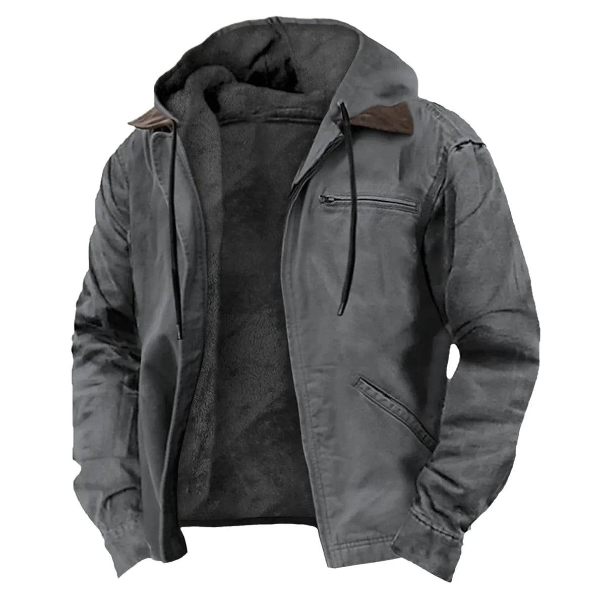 Grey men jacket with hood and fleece lining 4