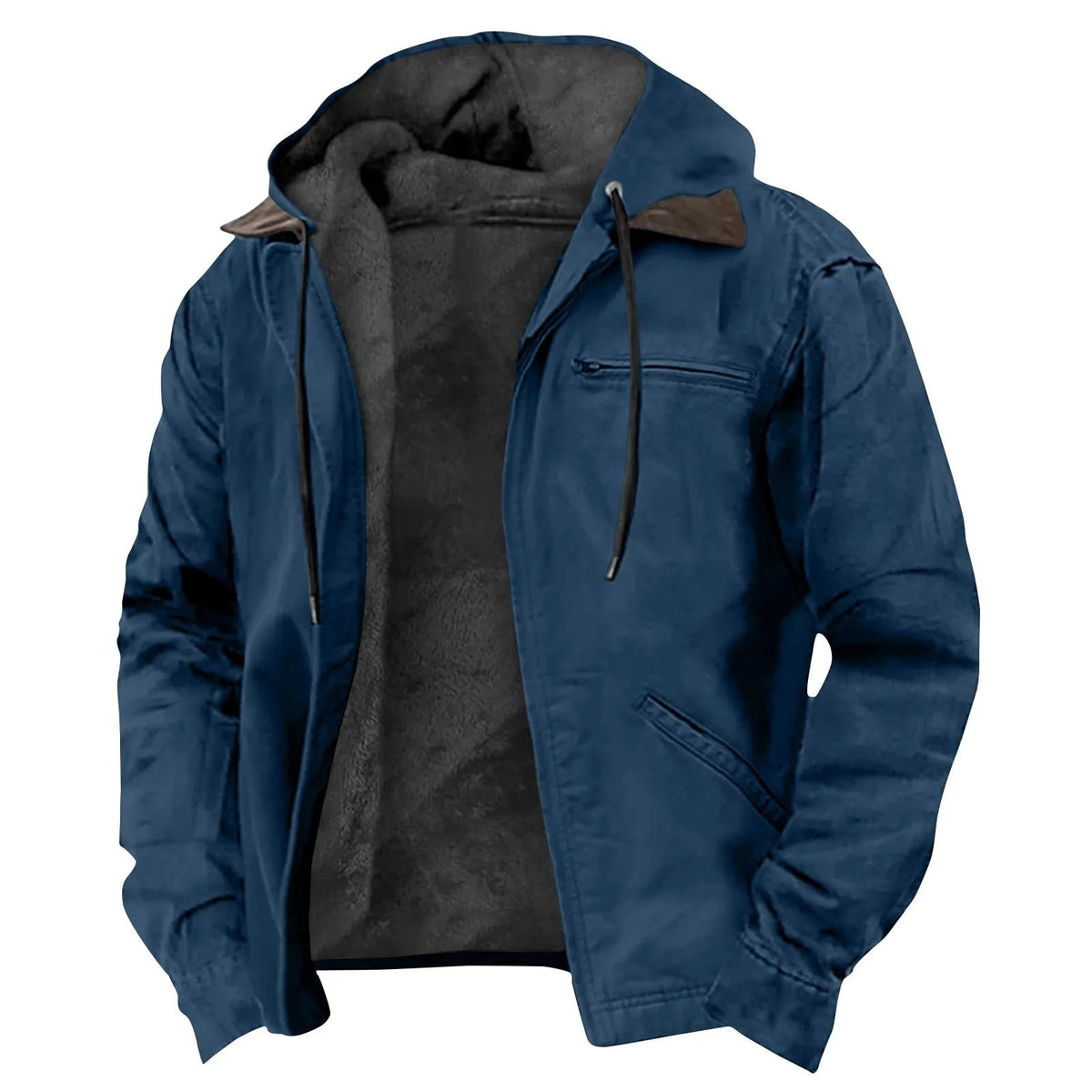 Navy blue men jacket with hood and fleece lining 6