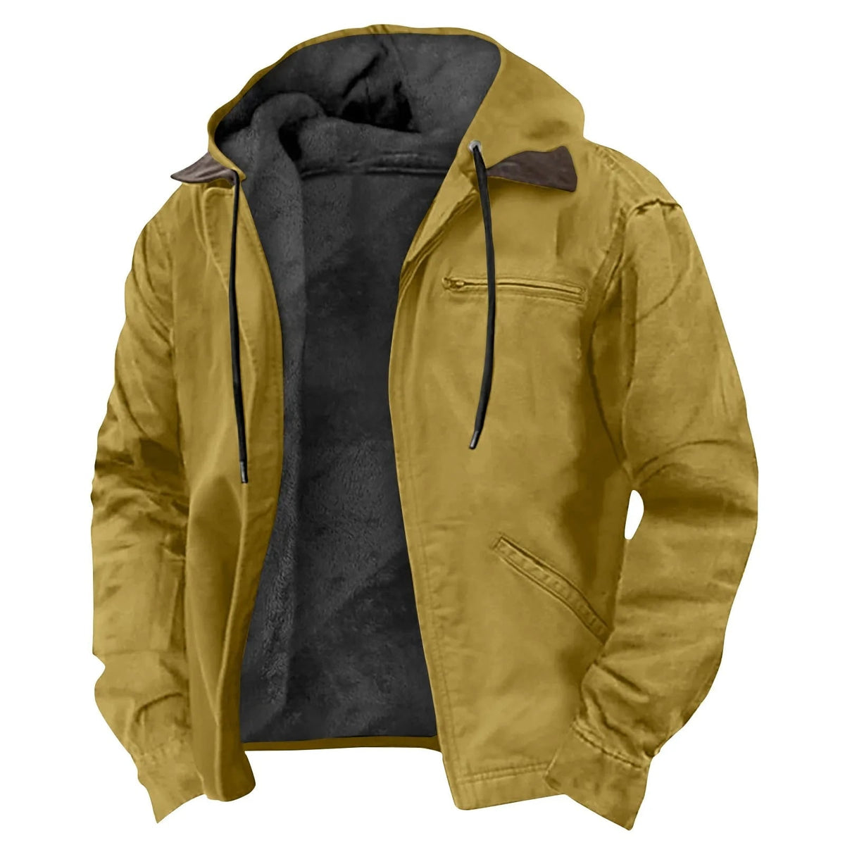 Yellow men jacket with hood and fleece lining 7