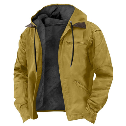 Yellow men jacket with hood and fleece lining 7