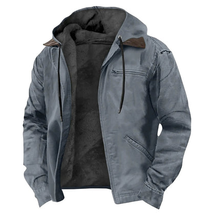 Light grey blue men jacket with hood and fleece lining 8