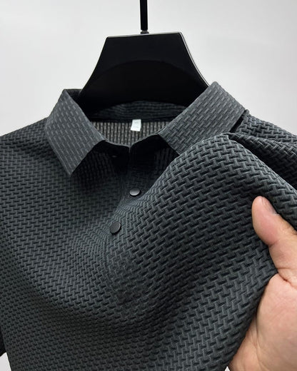 Grey breathable textured knit men polo shirt 3