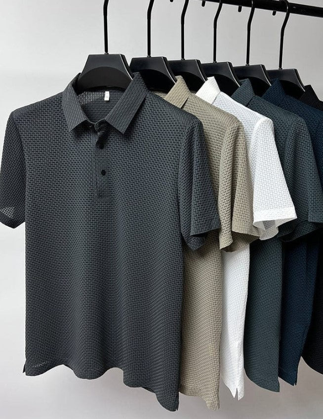 Men polo shirts in several colours on hangers 10