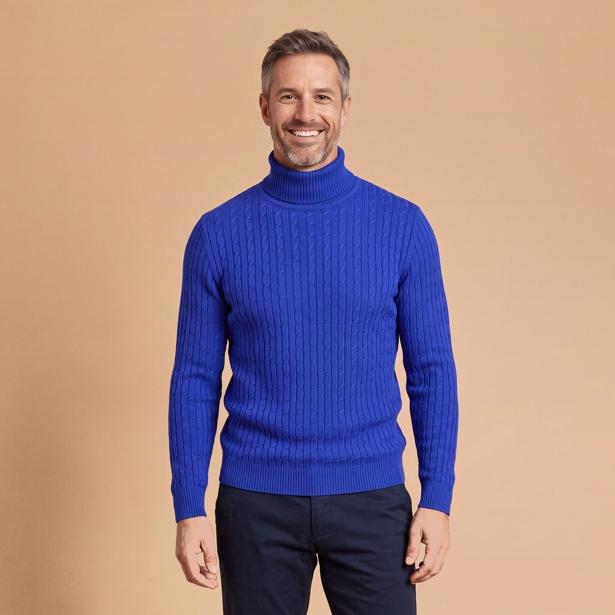 Men's Cable Knit Turtleneck Sweater, Slim Winter Pullover 1