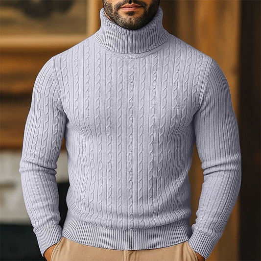 Men's Cable Knit Turtleneck Sweater, Slim Winter Pullover 2