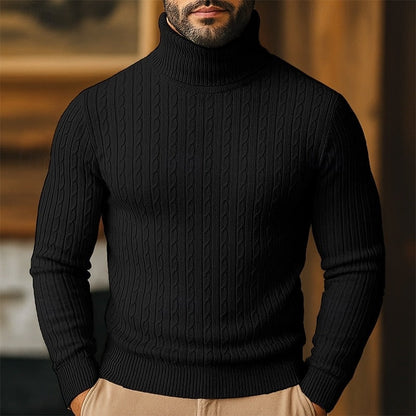 Men's Cable Knit Turtleneck Sweater, Slim Winter Pullover 4