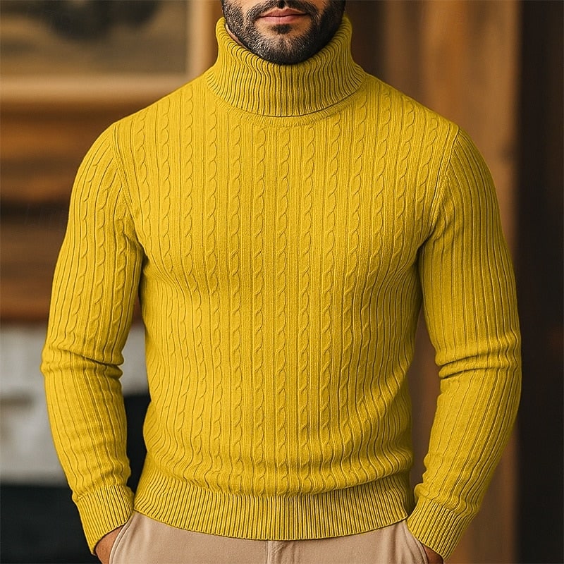 Men's Cable Knit Turtleneck Sweater, Slim Winter Pullover 6