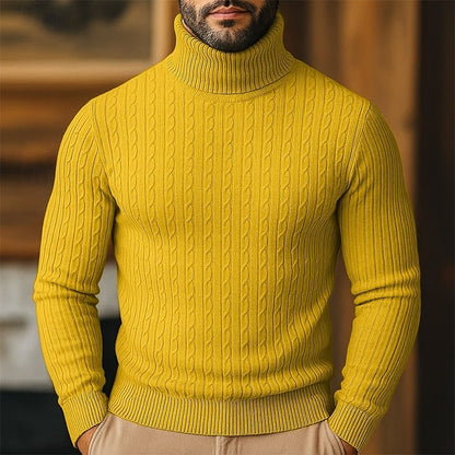 Men's Cable Knit Turtleneck Sweater, Slim Winter Pullover 6