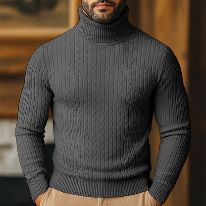 Men's Cable Knit Turtleneck Sweater, Slim Winter Pullover 7