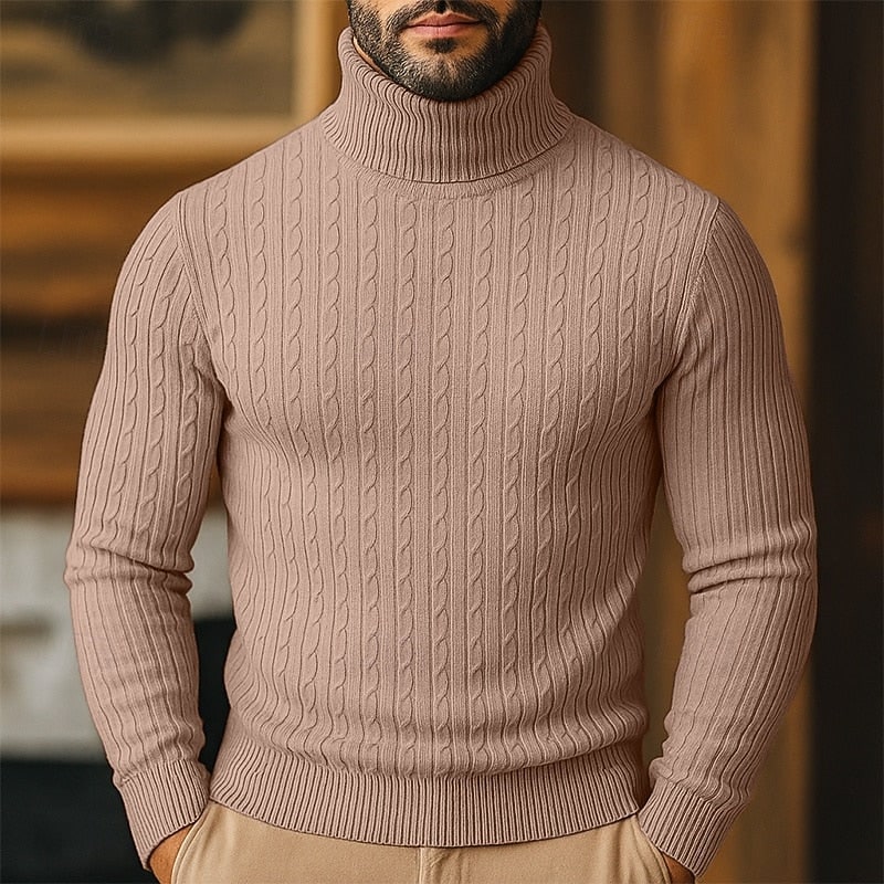 Men's Cable Knit Turtleneck Sweater, Slim Winter Pullover 8