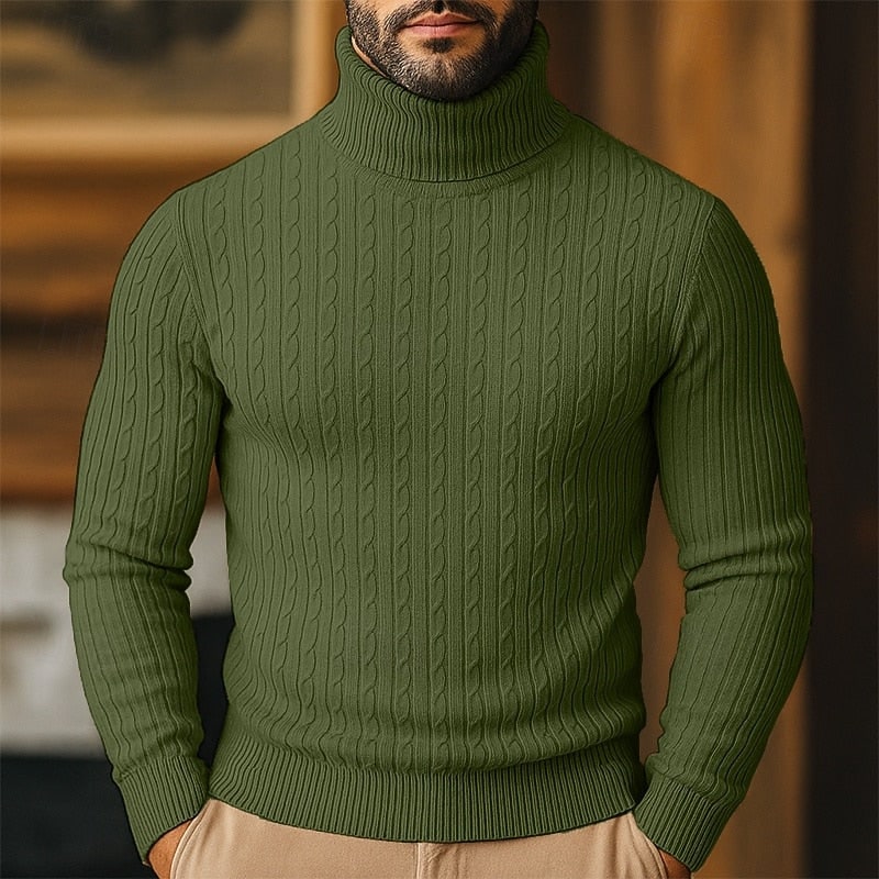 Men's Cable Knit Turtleneck Sweater, Slim Winter Pullover 9