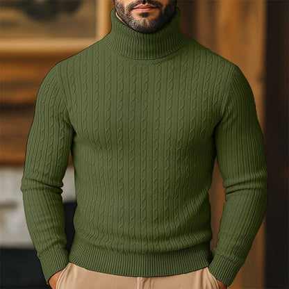 Men's Cable Knit Turtleneck Sweater, Slim Winter Pullover 9