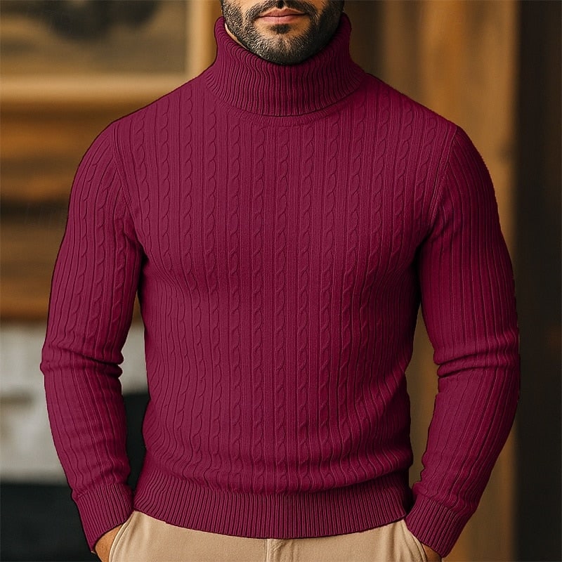 Men's Cable Knit Turtleneck Sweater, Slim Winter Pullover 10