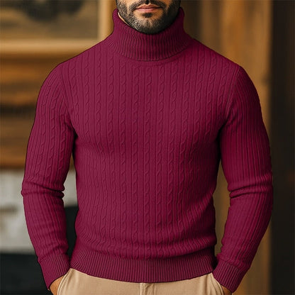 Men's Cable Knit Turtleneck Sweater, Slim Winter Pullover 10