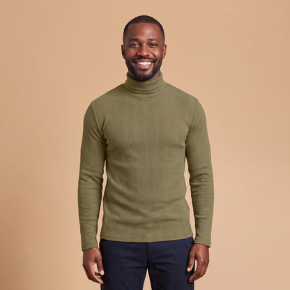 Men's Ribbed Turtleneck Sweater, Slim Fit Knit Pullover 1