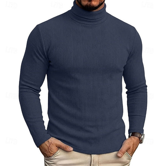 Men's Ribbed Turtleneck Sweater, Slim Fit Knit Pullover 2