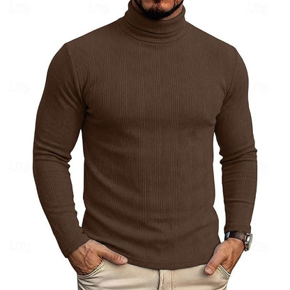 Men's Ribbed Turtleneck Sweater, Slim Fit Knit Pullover 3