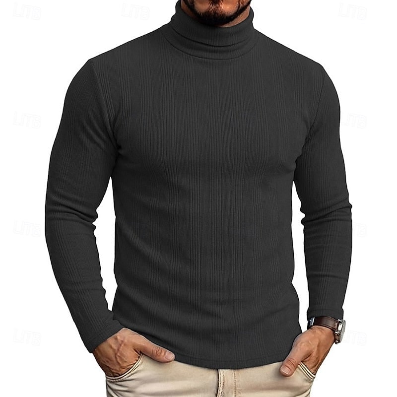 Men's Ribbed Turtleneck Sweater, Slim Fit Knit Pullover 4