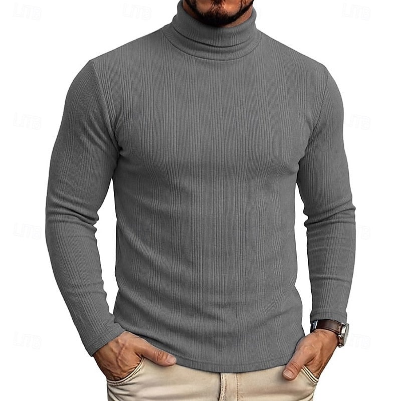 Men's Ribbed Turtleneck Sweater, Slim Fit Knit Pullover 5