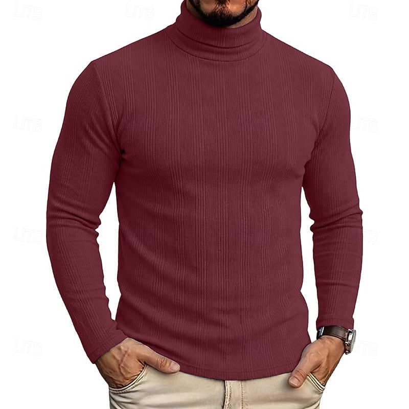 Men's Ribbed Turtleneck Sweater, Slim Fit Knit Pullover 6