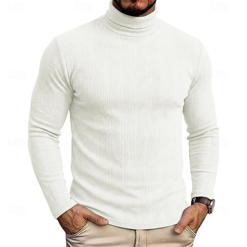Men's Ribbed Turtleneck Sweater, Slim Fit Knit Pullover 7