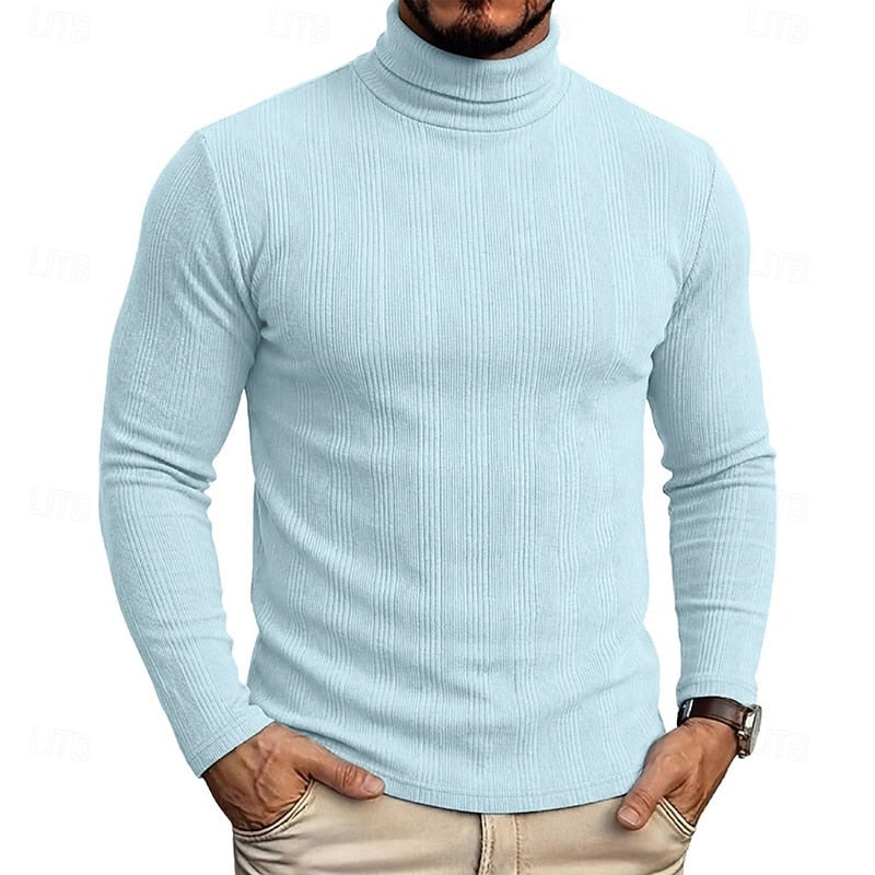 Men's Ribbed Turtleneck Sweater, Slim Fit Knit Pullover 8