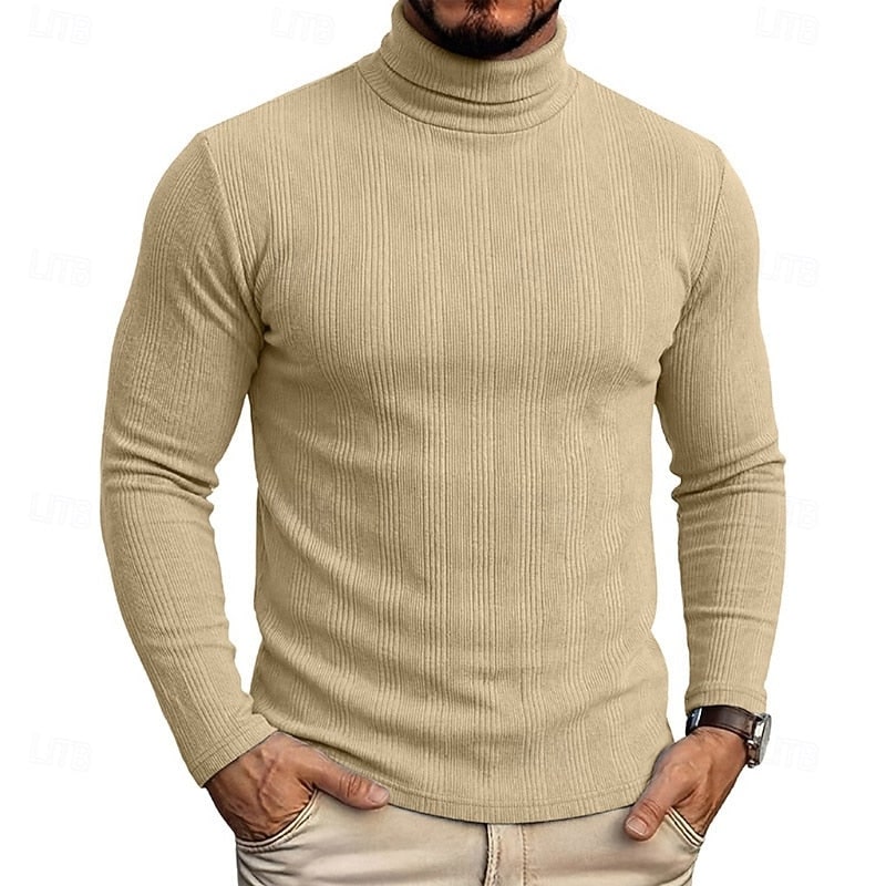 Men's Ribbed Turtleneck Sweater, Slim Fit Knit Pullover 9