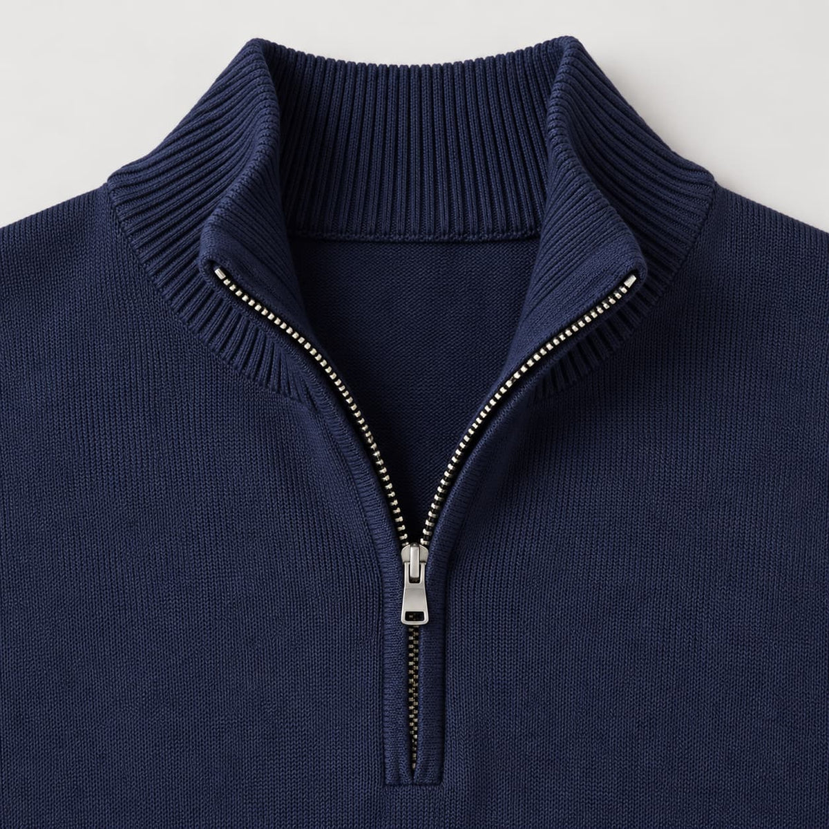 Blue mens quarter zip sweater with stand collar 4