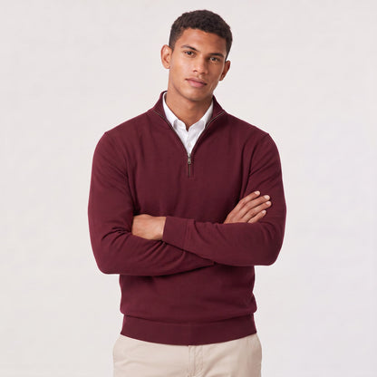 Burgundy mens quarter zip sweater with stand collar 6