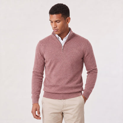 Pink mens quarter zip sweater with stand collar 7
