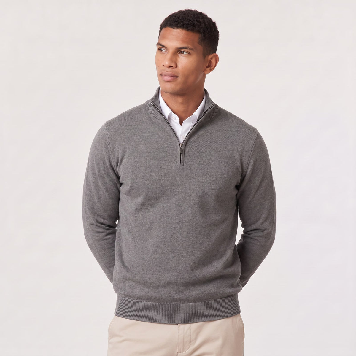 Dark Grey mens quarter zip sweater with stand collar 10
