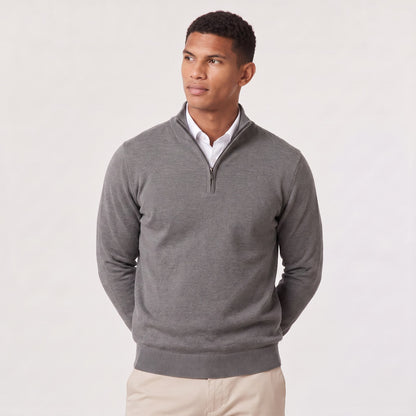 Dark Grey mens quarter zip sweater with stand collar 10