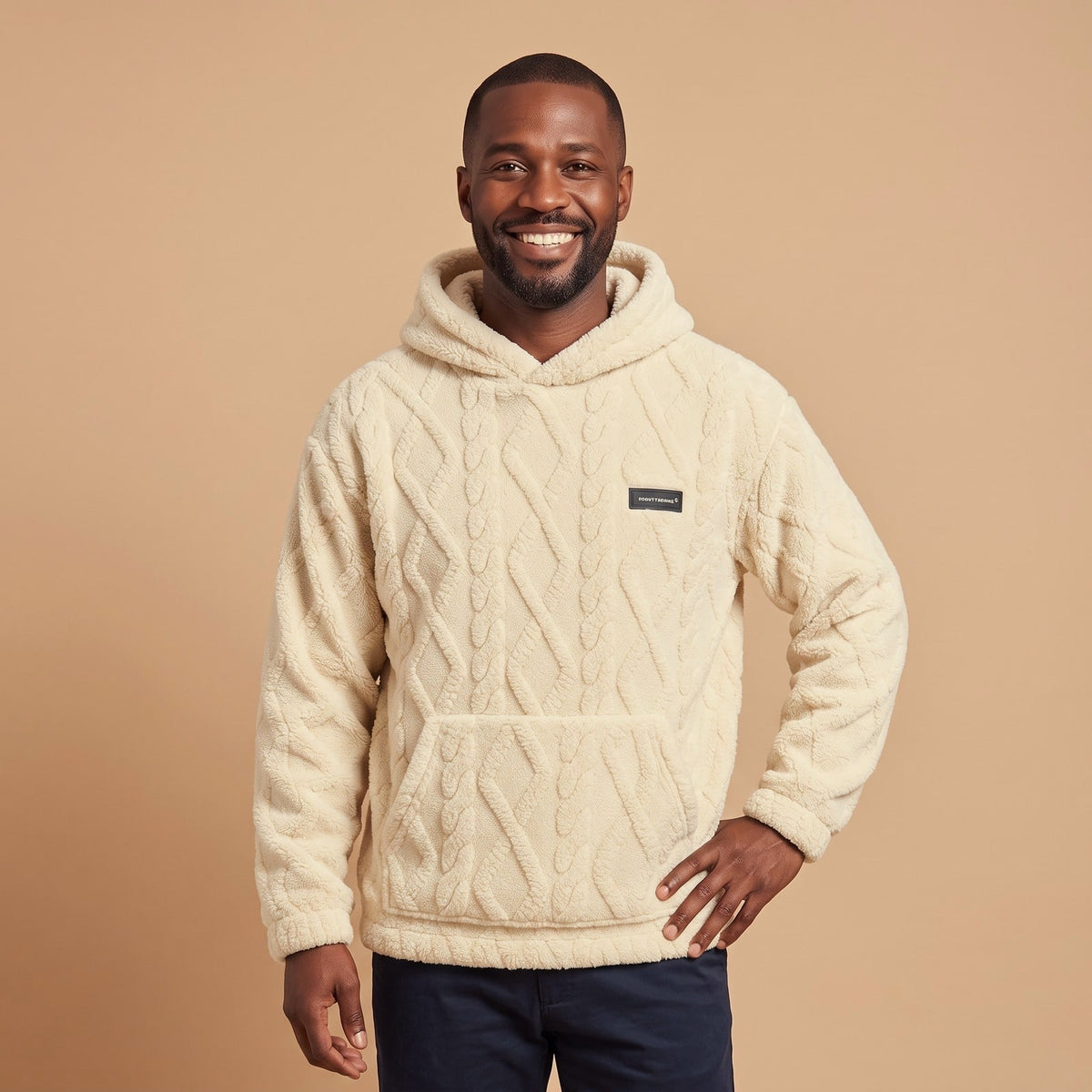 Winter Loungewear Hoodie for Men, Cable Jacquard Pullover 1