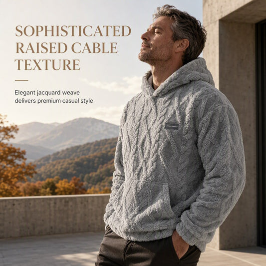 Winter Loungewear Hoodie for Men, Cable Jacquard Pullover 1