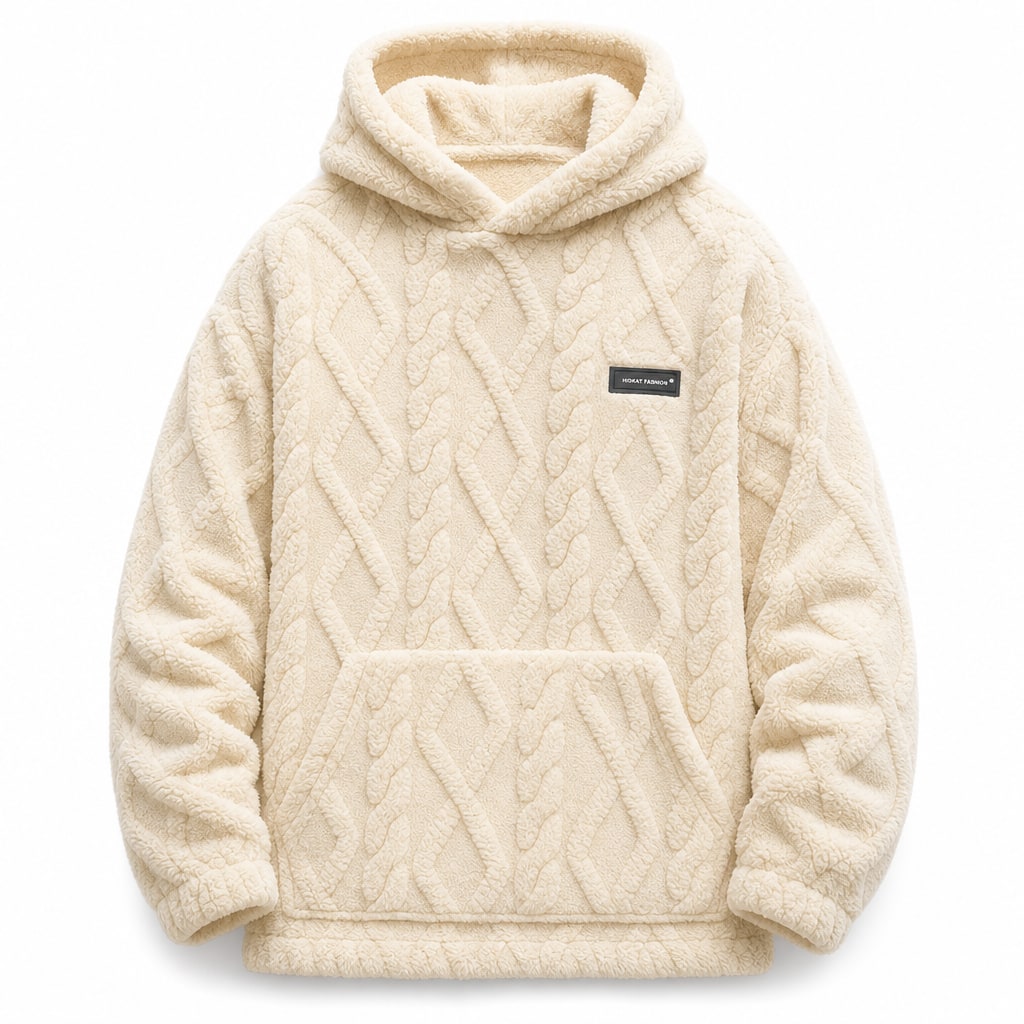 Winter Loungewear Hoodie for Men, Cable Jacquard Pullover 1